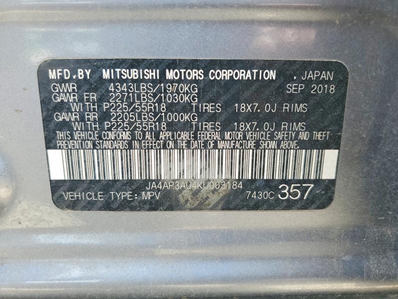 Продаж на аукціоні авто 2019 Mitsubishi Outlander Sport, vin: JA4AP3AU4KU003184, номер лоту: 52345866