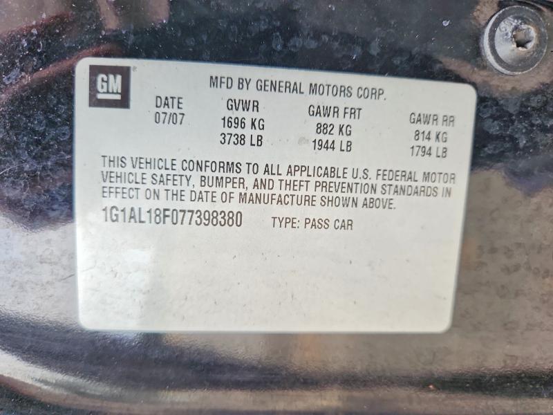 Aukcja sprzedaży 2007 Chevrolet Cobalt, vin: 1G1AL18F077398380, numer aukcji: 51716616