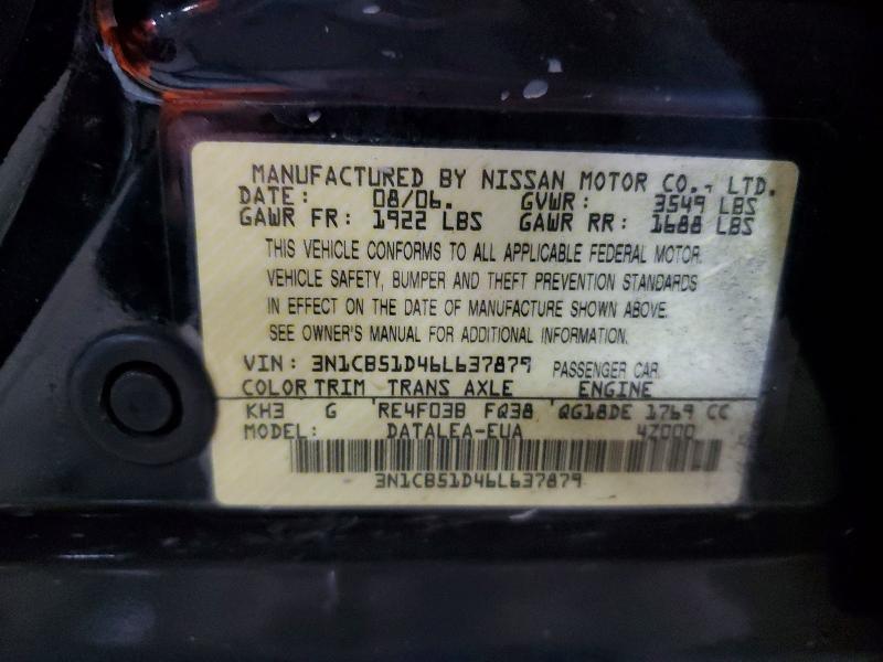 Продаж на аукціоні авто 2006 Nissan Sentra, vin: 3N1CB51D46L637879, номер лоту: 52607836
