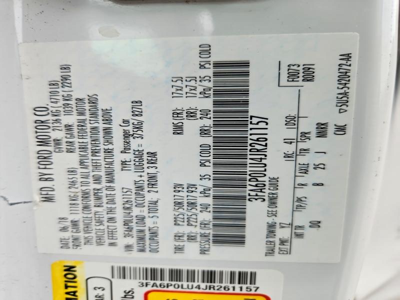 2018 Ford Fusion მანქანა იყიდება აუქციონზე, vin: 3FA6P0LU4JR261157, აუქციონის ნომერი: 54622316