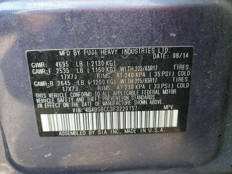 55155306 :رقم المزاد ، 4S4BSBCC3F3220157 vin ، 2015 Subaru Outback مزاد بيع