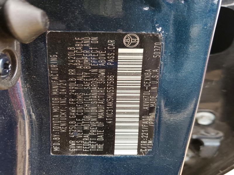 Auction sale of the 2021 Toyota Camry Hybrid, vin: 4T1C31AK5MU557586, lot number: 54795256