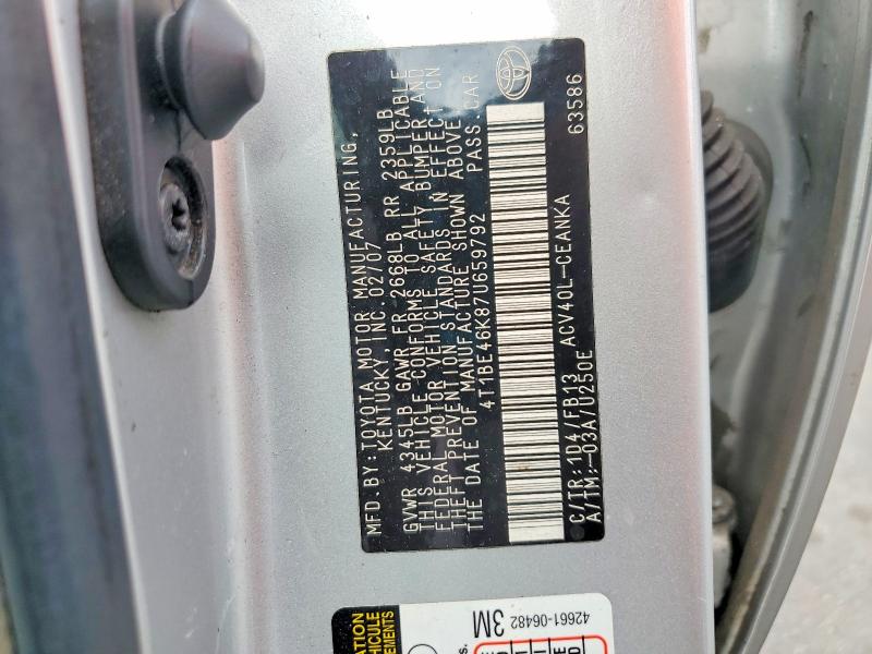Продаж на аукціоні авто 2007 Toyota Camry, vin: 4T1BE46K87U659792, номер лоту: 55256126
