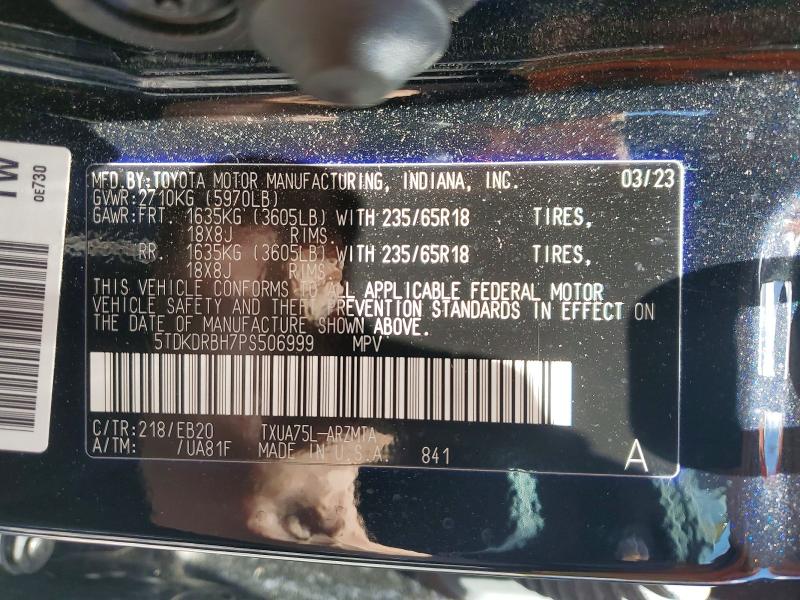 53106426 :رقم المزاد ، 5TDKDRBH7PS506999 vin ، 2023 Toyota Highlander مزاد بيع