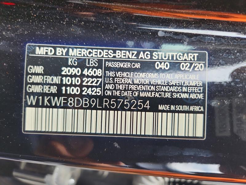 Aukcja sprzedaży 2020 Mercedes-benz C, vin: W1KWF8DB9LR575254, numer aukcji: 54875026