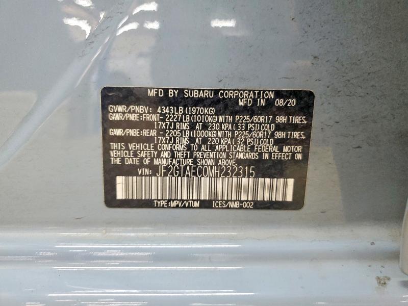 2021 Subaru Crosstrek მანქანა იყიდება აუქციონზე, vin: JF2GTAEC0MH232315, აუქციონის ნომერი: 54231166
