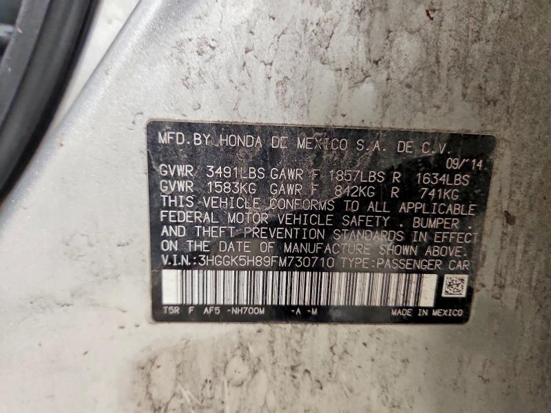 2015 Honda Fit მანქანა იყიდება აუქციონზე, vin: 3HGGK5H89FM730710, აუქციონის ნომერი: 54243676