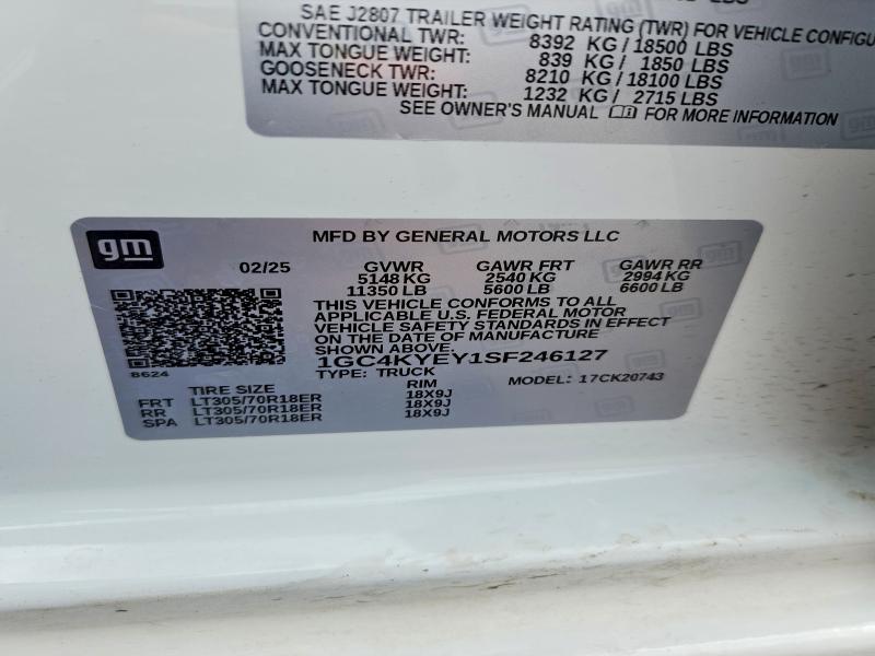 2025 Chevrolet Silverado მანქანა იყიდება აუქციონზე, vin: 1GC4KYEY1SF246127, აუქციონის ნომერი: 55075796