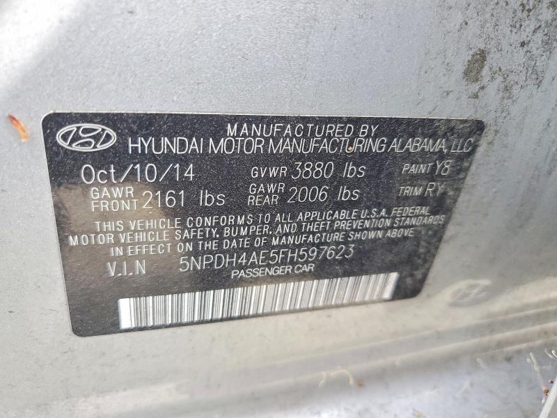 52417296 :رقم المزاد ، 5NPDH4AE5FH597623 vin ، 2015 Hyundai Elantra مزاد بيع