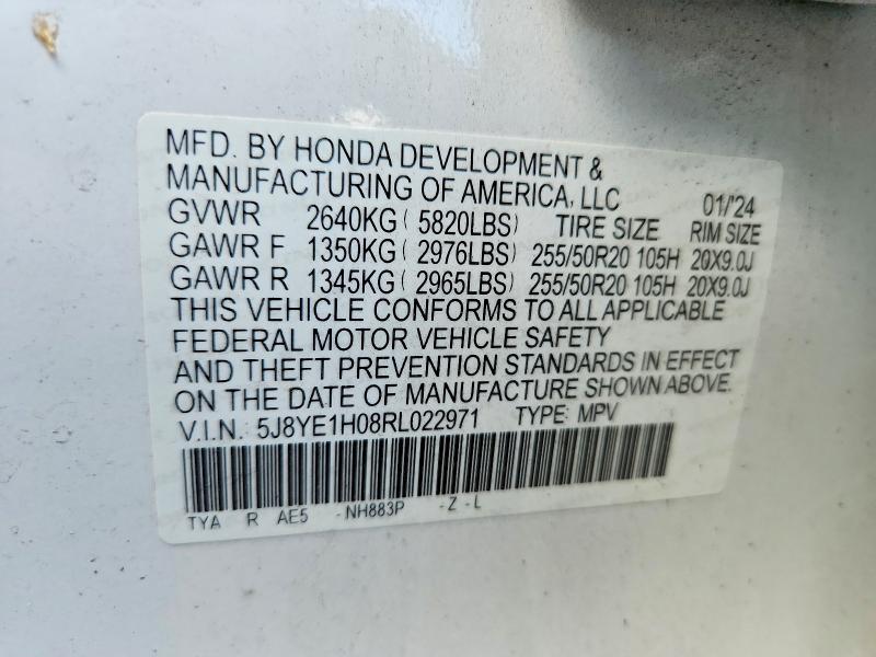 54395366 :رقم المزاد ، 5J8YE1H08RL022971 vin ، 2024 Acura Mdx مزاد بيع