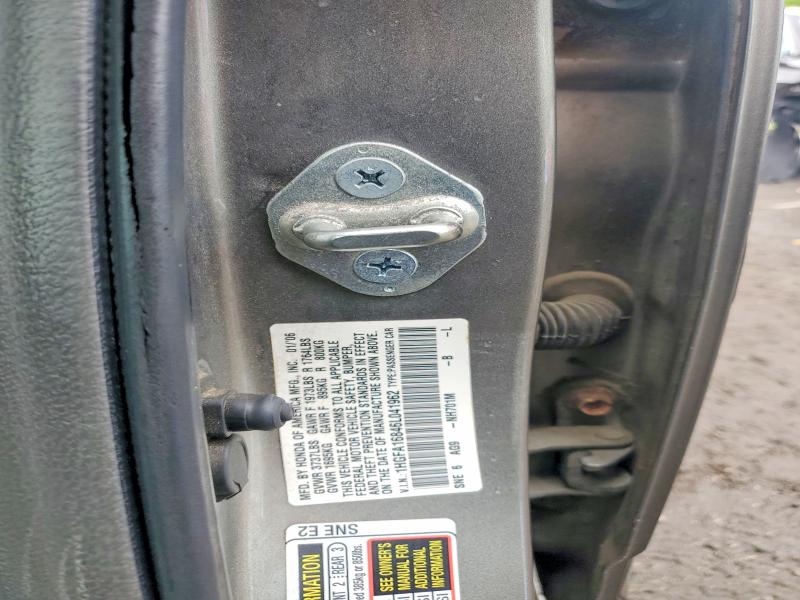 52169006 :رقم المزاد ، 1HGFA16846L041962 vin ، 2006 Honda Civic مزاد بيع