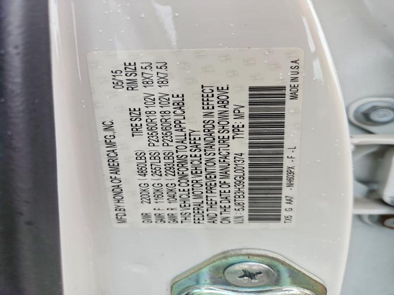 52197126 :رقم المزاد ، 5J8TB3H39GL001374 vin ، 2016 Acura Rdx مزاد بيع