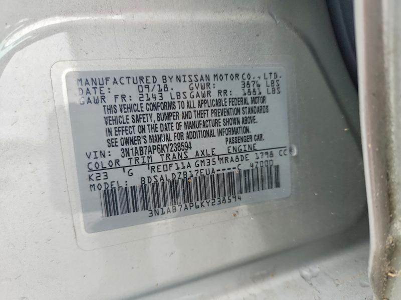 53695476 :رقم المزاد ، 3N1AB7AP6KY238594 vin ، 2019 Nissan Sentra مزاد بيع