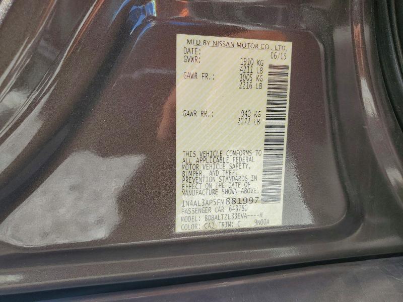 52676236 :رقم المزاد ، 1N4AL3AP5FN881997 vin ، 2015 Nissan Altima مزاد بيع