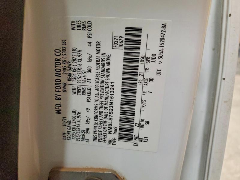 53819176 :رقم المزاد ، NM0LS7S23N1513241 vin ، 2022 Ford Transit Connect مزاد بيع