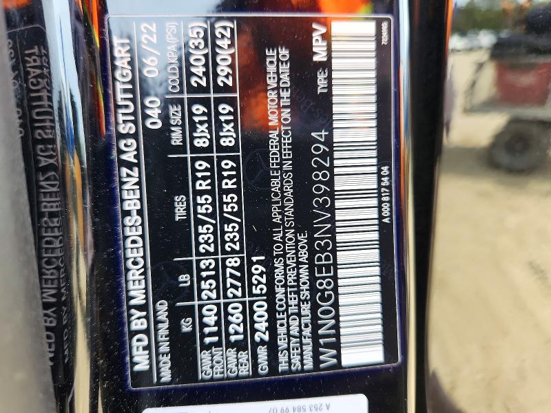 2022 Mercedes-benz Glc მანქანა იყიდება აუქციონზე, vin: W1N0G8EB3NV398294, აუქციონის ნომერი: 51769476