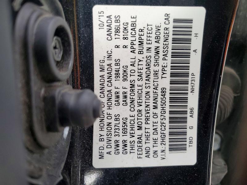 2016 Honda Civic მანქანა იყიდება აუქციონზე, vin: 2HGFC2F57GH505489, აუქციონის ნომერი: 54044126