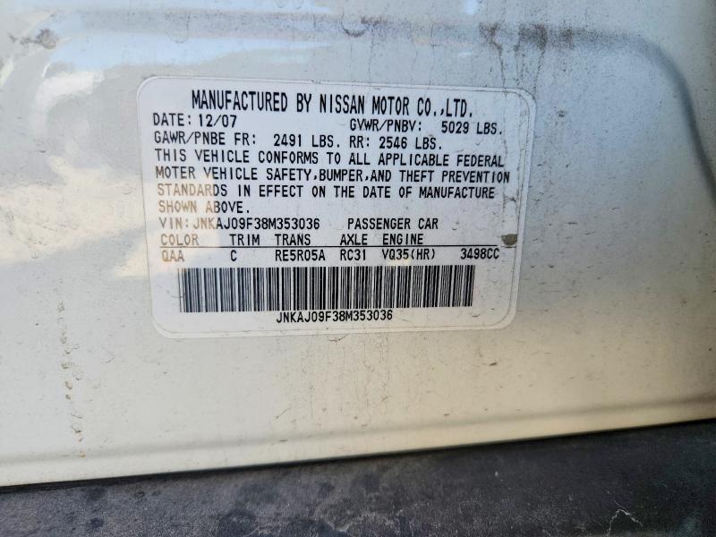 Auction sale of the 2008 Infiniti Ex35, vin: JNKAJ09F38M353036, lot number: 52001906