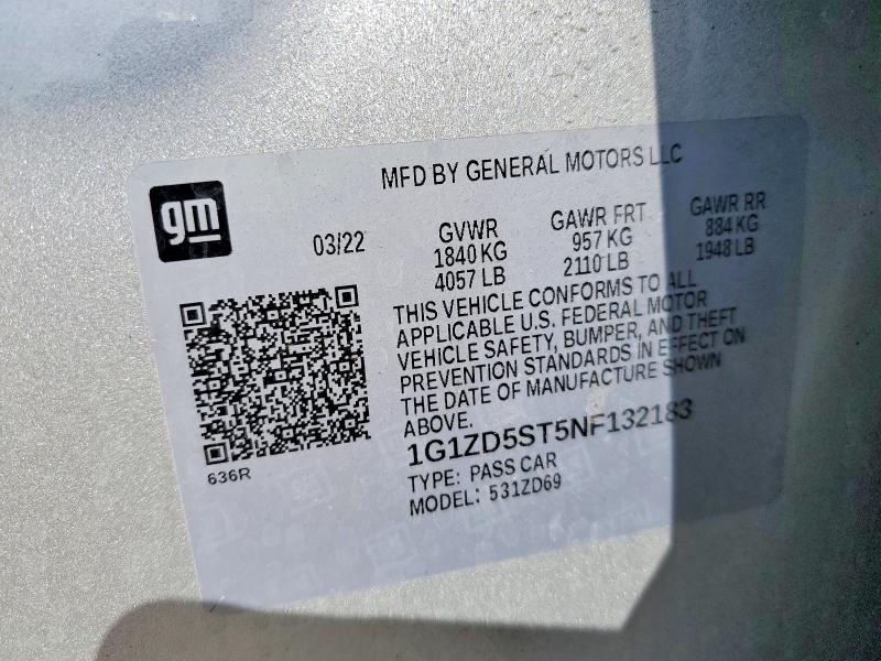 Продажа на аукционе авто 2022 Chevrolet Malibu, vin: 1G1ZD5ST5NF132183, номер лота: 53883596