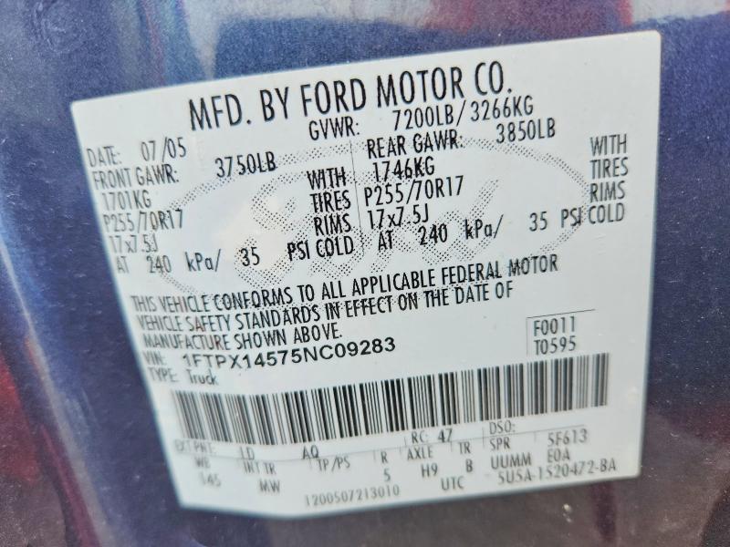 Auction sale of the 2005 Ford F150, vin: 1FTPX14575NC09283, lot number: 54398776