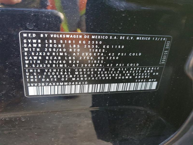 2021 Volkswagen Tiguan მანქანა იყიდება აუქციონზე, vin: 3VV3B7AX9MM049410, აუქციონის ნომერი: 54316606