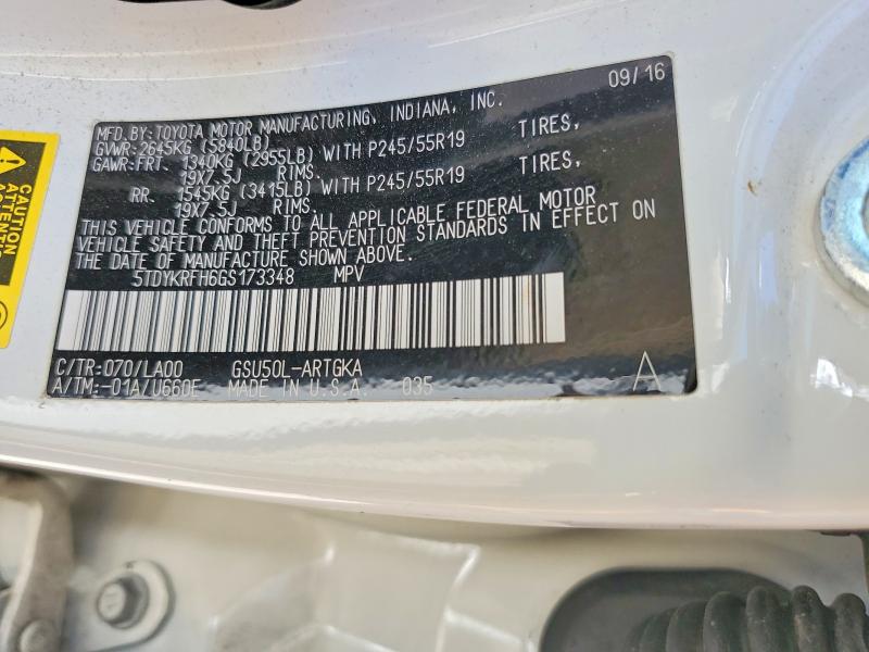 54150346 :رقم المزاد ، 5TDYKRFH6GS173348 vin ، 2016 Toyota Highlander مزاد بيع
