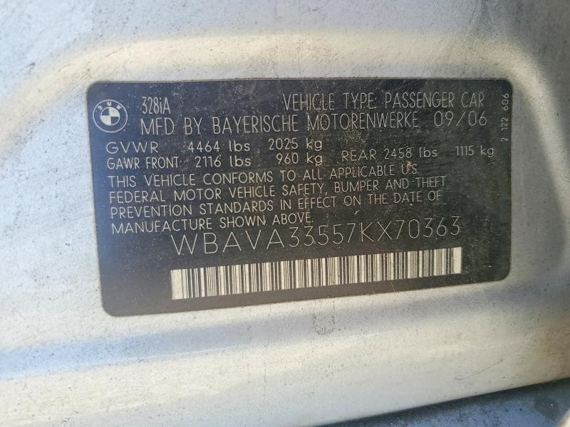 Продаж на аукціоні авто 2007 Bmw 328, vin: WBAVA33557KX70363, номер лоту: 52897776