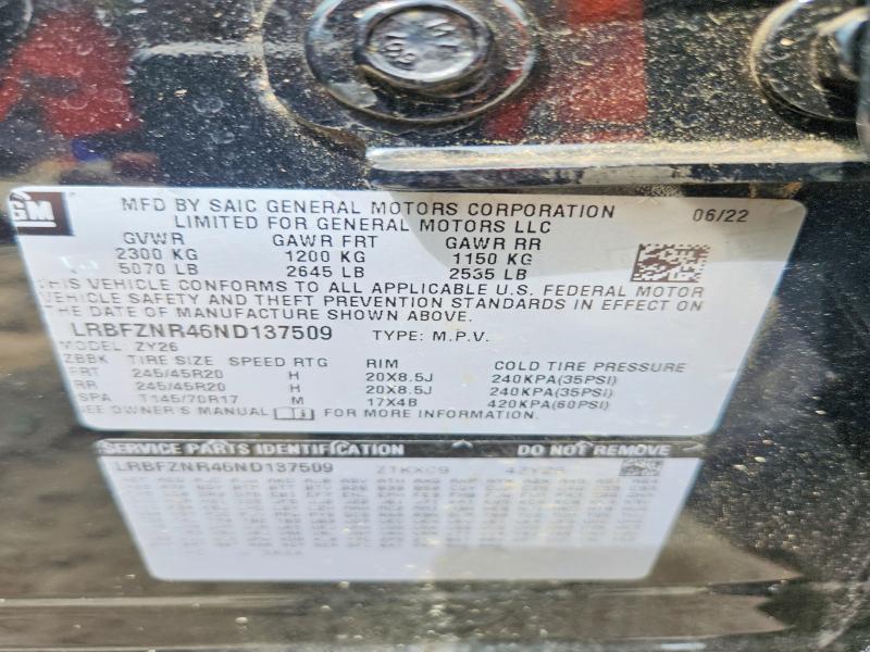 Aukcja sprzedaży 2022 Buick Envision, vin: LRBFZNR46ND137509, numer aukcji: 55310506