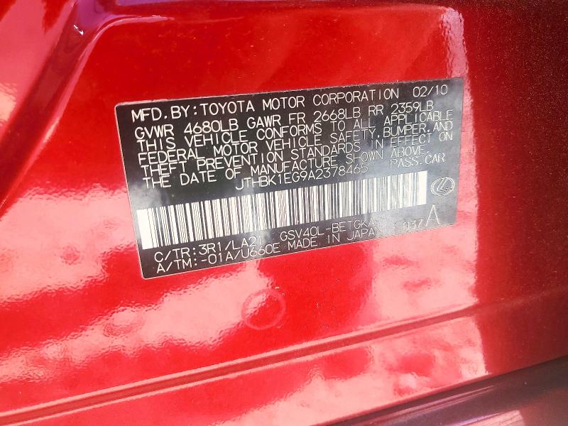 Aukcja sprzedaży 2010 Lexus Es 350, vin: JTHBK1EG9A2378465, numer aukcji: 52682396