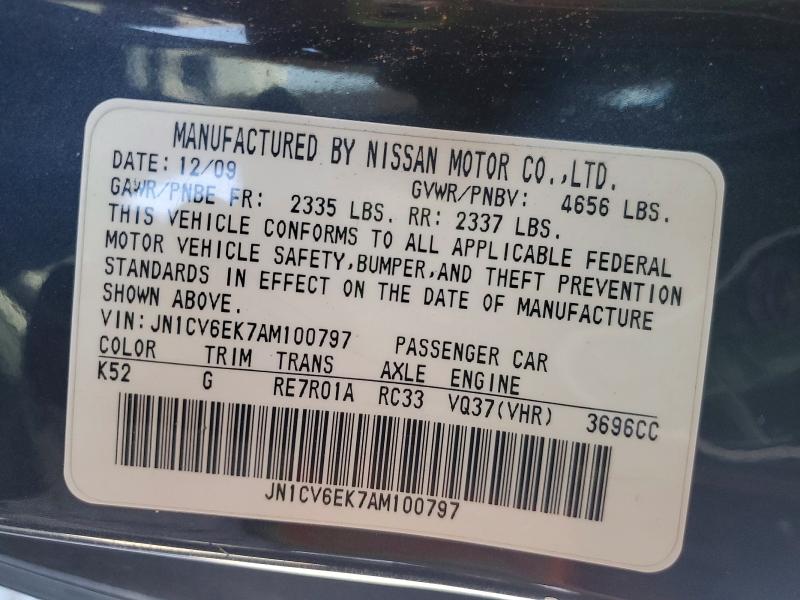 Aukcja sprzedaży 2010 Infiniti G37 Coupe, vin: JN1CV6EK7AM100797, numer aukcji: 53235916