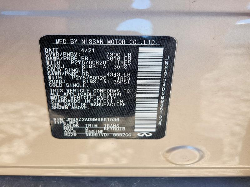 Auction sale of the 2021 Infiniti Qx80, vin: JN8AZ2AD8M9861536, lot number: 53168316