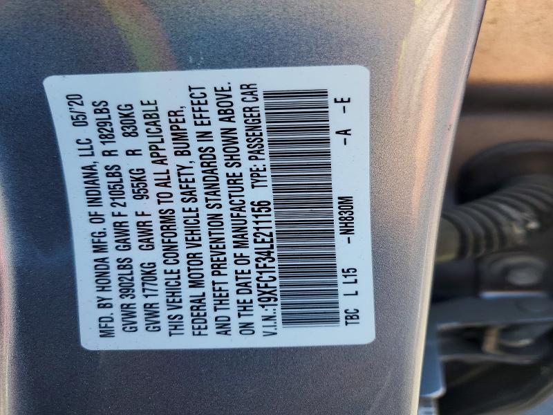 53800276 :رقم المزاد ، 19XFC1F34LE211156 vin ، 2020 Honda Civic مزاد بيع
