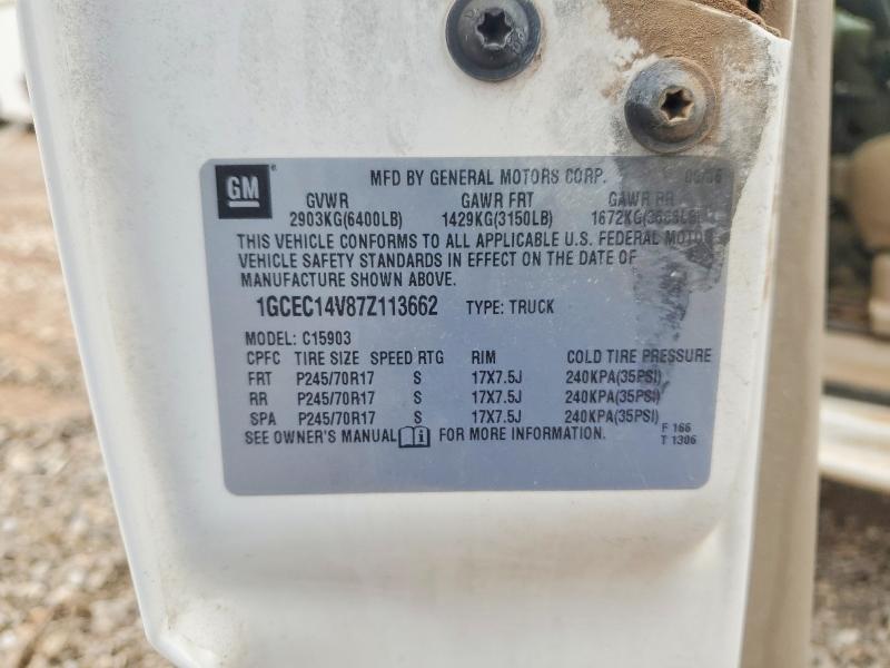 2007 Chevrolet Silverado მანქანა იყიდება აუქციონზე, vin: 1GCEC14V87Z113662, აუქციონის ნომერი: 53897456