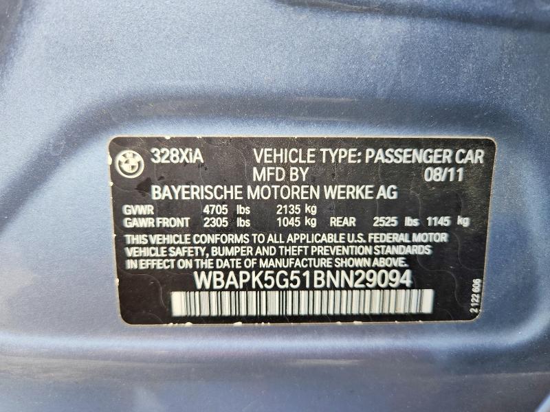 54786596 :رقم المزاد ، WBAPK5G51BNN29094 vin ، 2011 Bmw 328 مزاد بيع