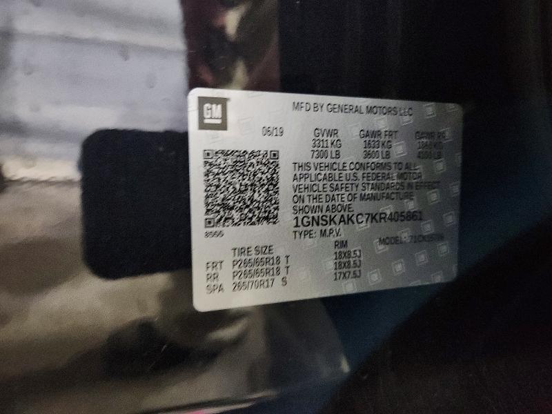 2019 Chevrolet Tahoe მანქანა იყიდება აუქციონზე, vin: 1GNSKAKC7KR405861, აუქციონის ნომერი: 54154636