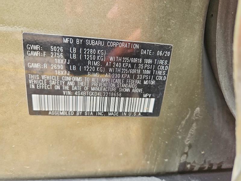 Aukcja sprzedaży 2020 Subaru Outback, vin: 4S4BTGKD4L3218658, numer aukcji: 54864106