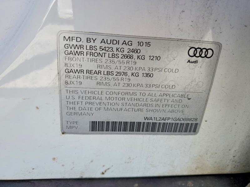 2016 Audi Q5 მანქანა იყიდება აუქციონზე, vin: WA1L2AFP1GA069828, აუქციონის ნომერი: 52192346