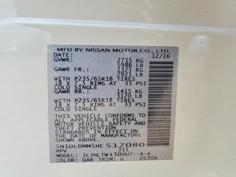 Aukcja sprzedaży 2017 Infiniti Qx60, vin: 5N1DL0MM5HC517080, numer aukcji: 52717496