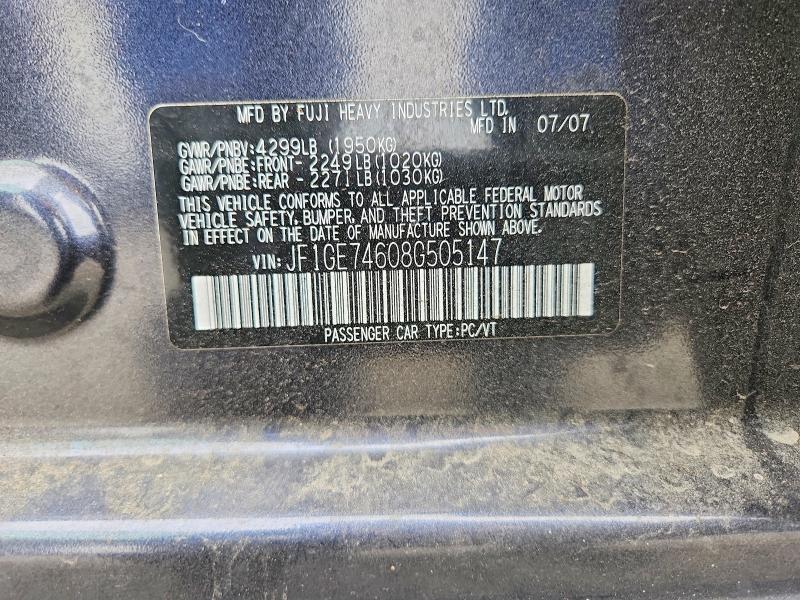 55012046 :رقم المزاد ، JF1GE74608G505147 vin ، 2008 Subaru Impreza مزاد بيع