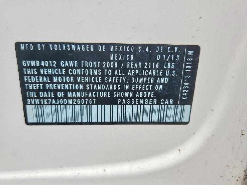 53837086 :رقم المزاد ، 3VW1K7AJ0DM260767 vin ، 2013 Volkswagen Jetta مزاد بيع