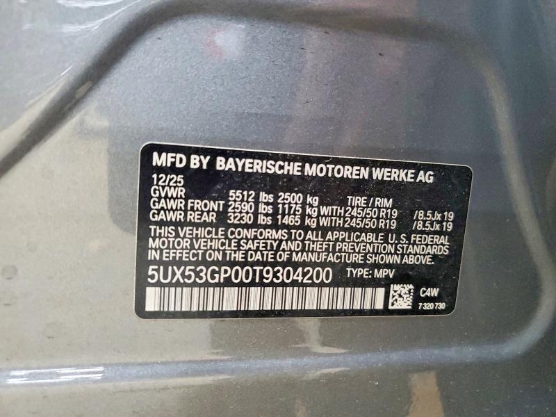 2026 Bmw X3 მანქანა იყიდება აუქციონზე, vin: 5UX53GP00T9304200, აუქციონის ნომერი: 53468866