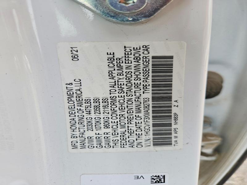 52486286 :رقم المزاد ، 1HGCV1F3XMA082763 vin ، 2021 Honda Accord مزاد بيع