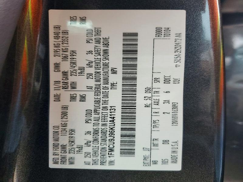 2019 Ford Escape მანქანა იყიდება აუქციონზე, vin: 1FMCU9J96KUA41131, აუქციონის ნომერი: 54434336