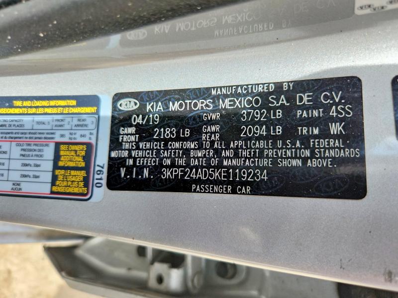 Продаж на аукціоні авто 2019 Kia Forte, vin: 3KPF24AD5KE119234, номер лоту: 55242136