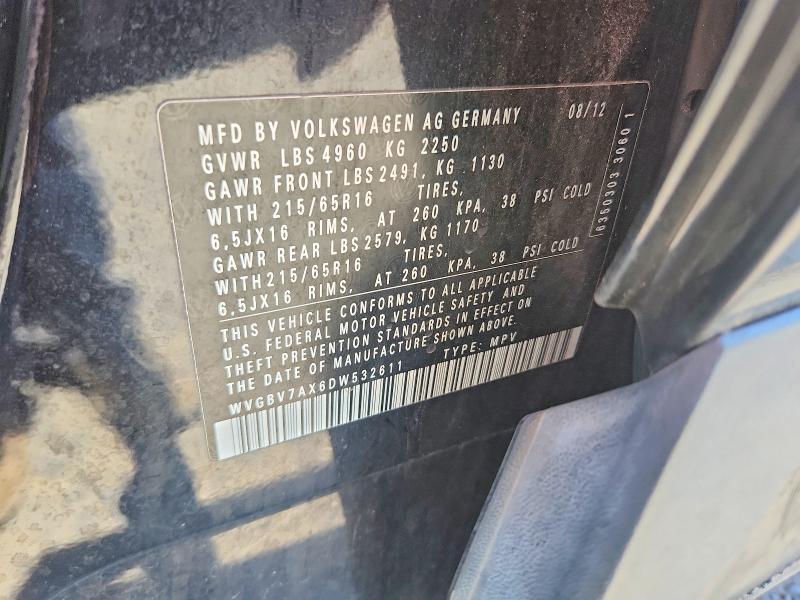 54134766 :رقم المزاد ، WVGBV7AX6DW532611 vin ، 2013 Volkswagen Tiguan مزاد بيع