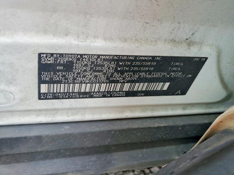 Auction sale of the 2019 Toyota Rav4, vin: 2T3C1RFV9KC031765, lot number: 54841586