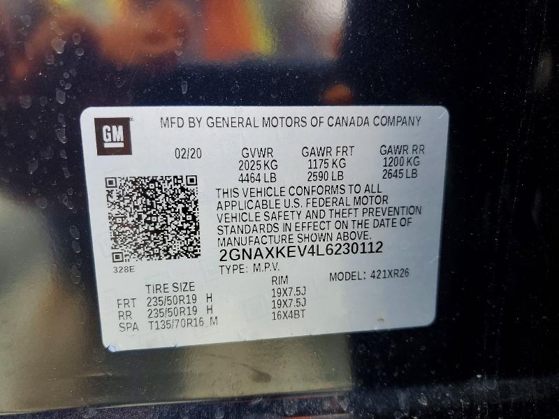2020 Chevrolet Equinox მანქანა იყიდება აუქციონზე, vin: 2GNAXKEV4L6230112, აუქციონის ნომერი: 51480916