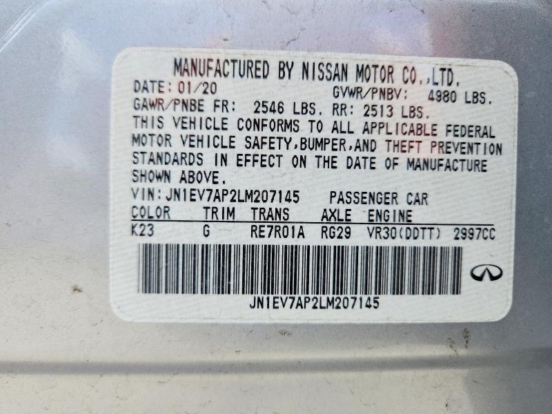 Aukcja sprzedaży 2020 Infiniti Q50, vin: JN1EV7AP2LM207145, numer aukcji: 53529446