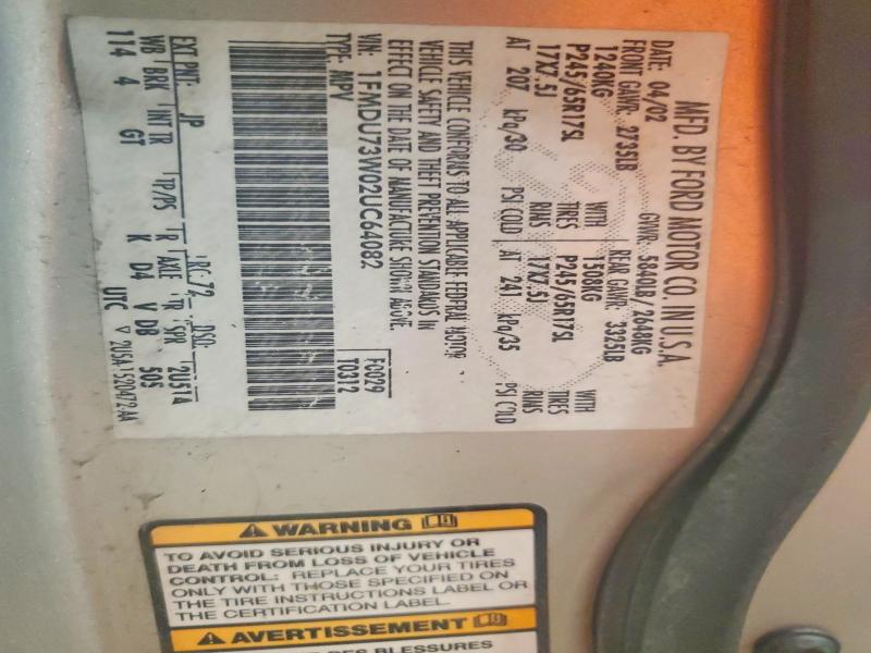 2002 Ford Explorer მანქანა იყიდება აუქციონზე, vin: 1FMDU73W02UC64082, აუქციონის ნომერი: 54410356