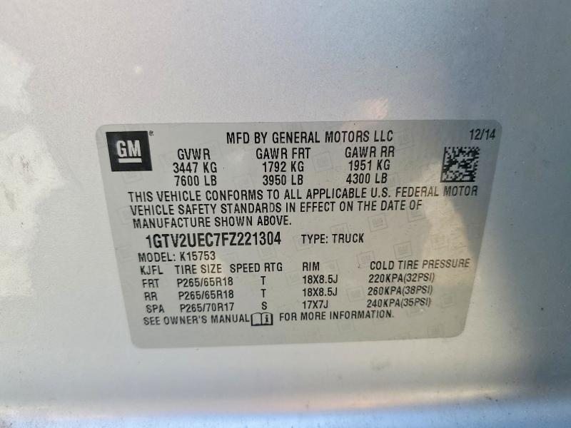 Продаж на аукціоні авто 2015 Gmc Sierra, vin: 1GTV2UEC7FZ221304, номер лоту: 54622756